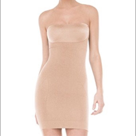 Spanx Slimmer & Shine Strapless Slip Shimmer Nude Champagne wedding date night - Picture 3 of 12